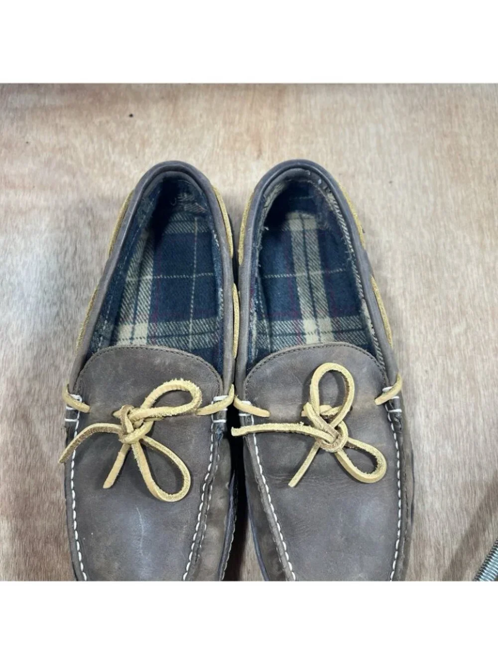 LL Bean Leather Slippers Mens Size 9 Brown Lined Moccasin